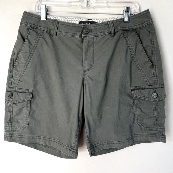 Eddie Bauer Olive Green Cargo Pocket Activewear Shorts Size 10 - Picture 1 of 12
